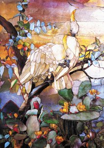 Panneau de mosaïque avec cacatoès à huppe jaune, vers 1908 - Unbekannt Unbekannt